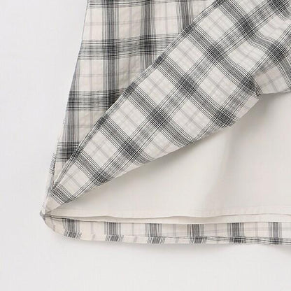 【棉100%】格紋法式短袖襯衫連衣裙