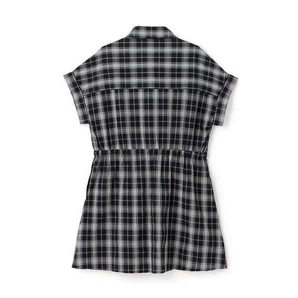 【棉100%】格紋法式短袖襯衫連衣裙