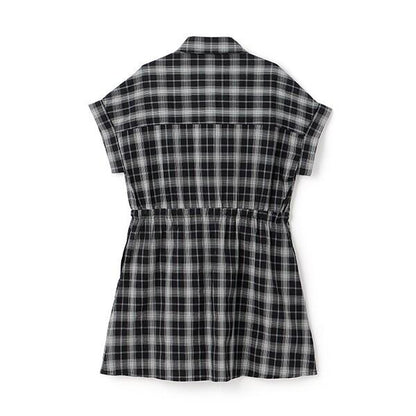 【棉100%】格紋法式短袖襯衫連衣裙
