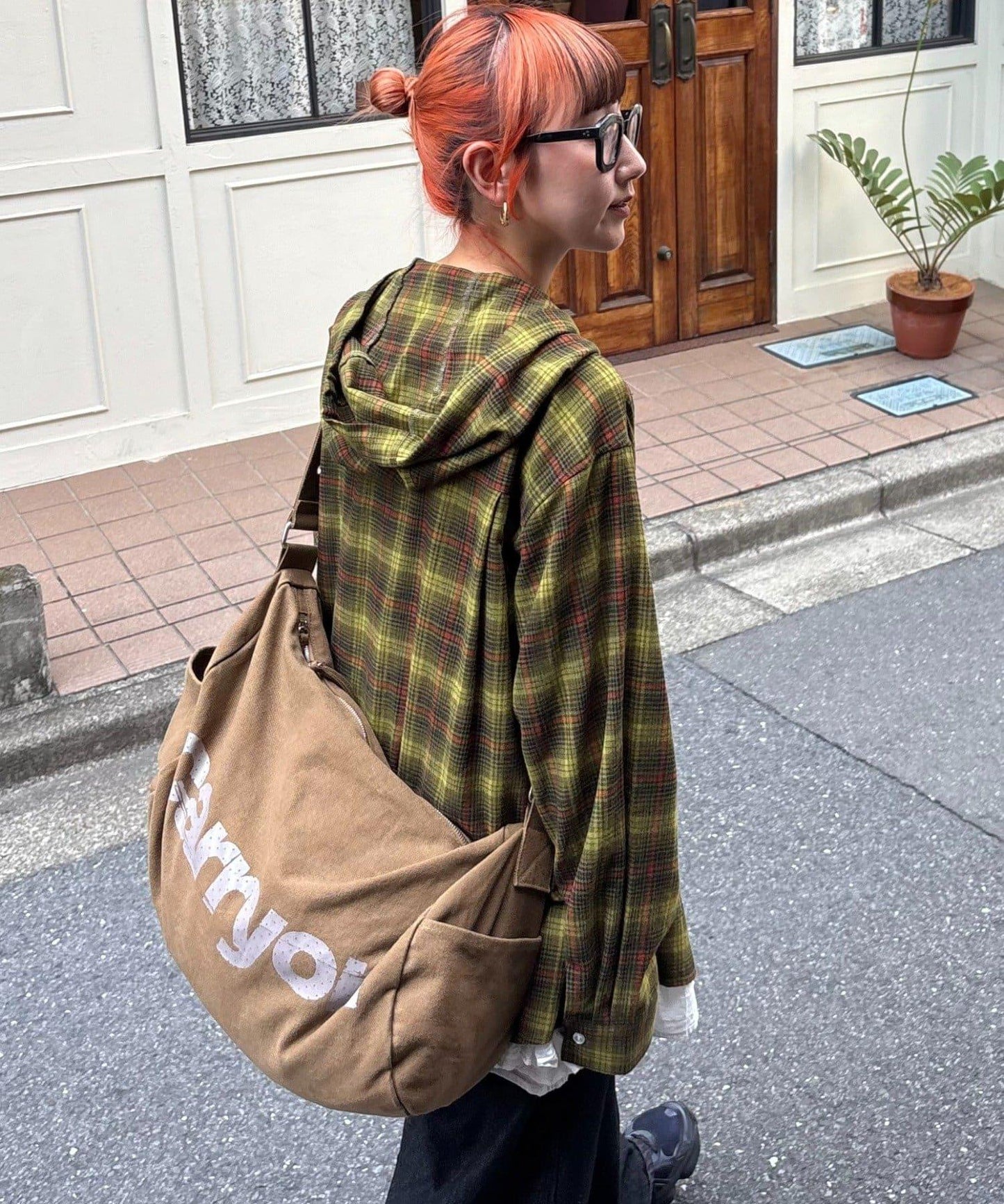 【亞卡企劃】帶食物口袋的混搭加工格子襯衫