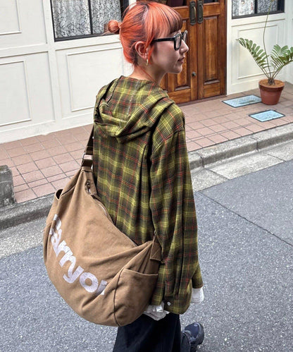 【亞卡企劃】帶食物口袋的混搭加工格子襯衫