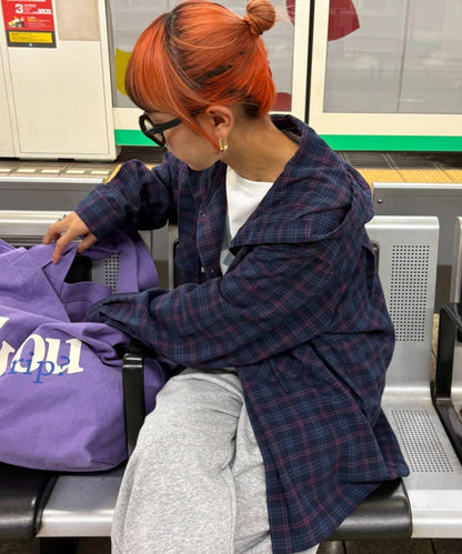 【亞卡企劃】帶食物口袋的混搭加工格子襯衫