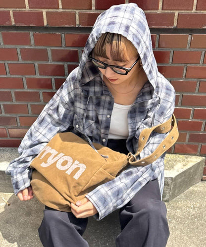 【亞卡企劃】帶食物口袋的混搭加工格子襯衫