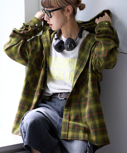 【亞卡企劃】帶食物口袋的混搭加工格子襯衫