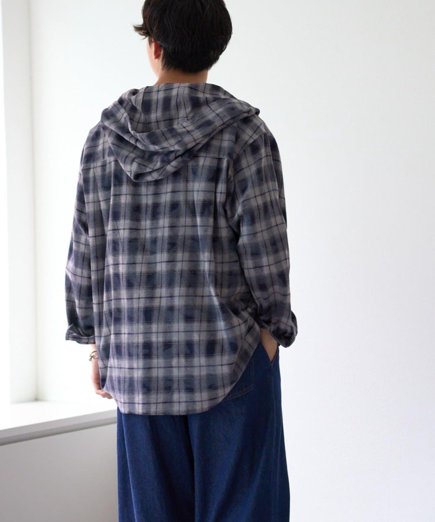 【亞卡企劃】帶食物口袋的混搭加工格子襯衫