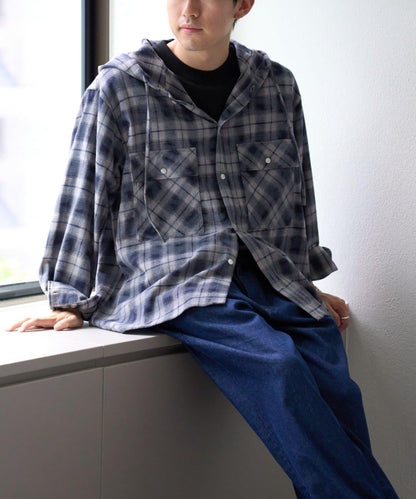 【亞卡企劃】帶食物口袋的混搭加工格子襯衫