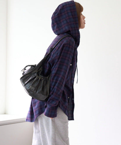 【亞卡企劃】帶食物口袋的混搭加工格子襯衫