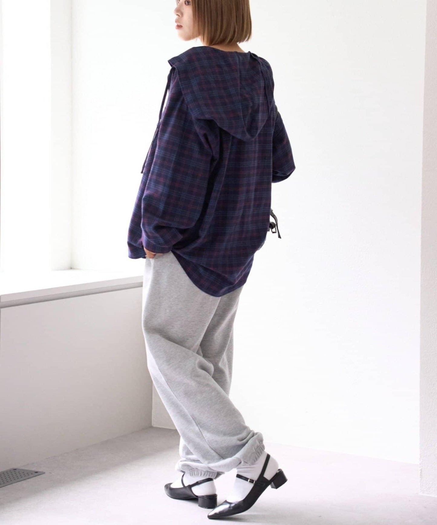 【亞卡企劃】帶食物口袋的混搭加工格子襯衫