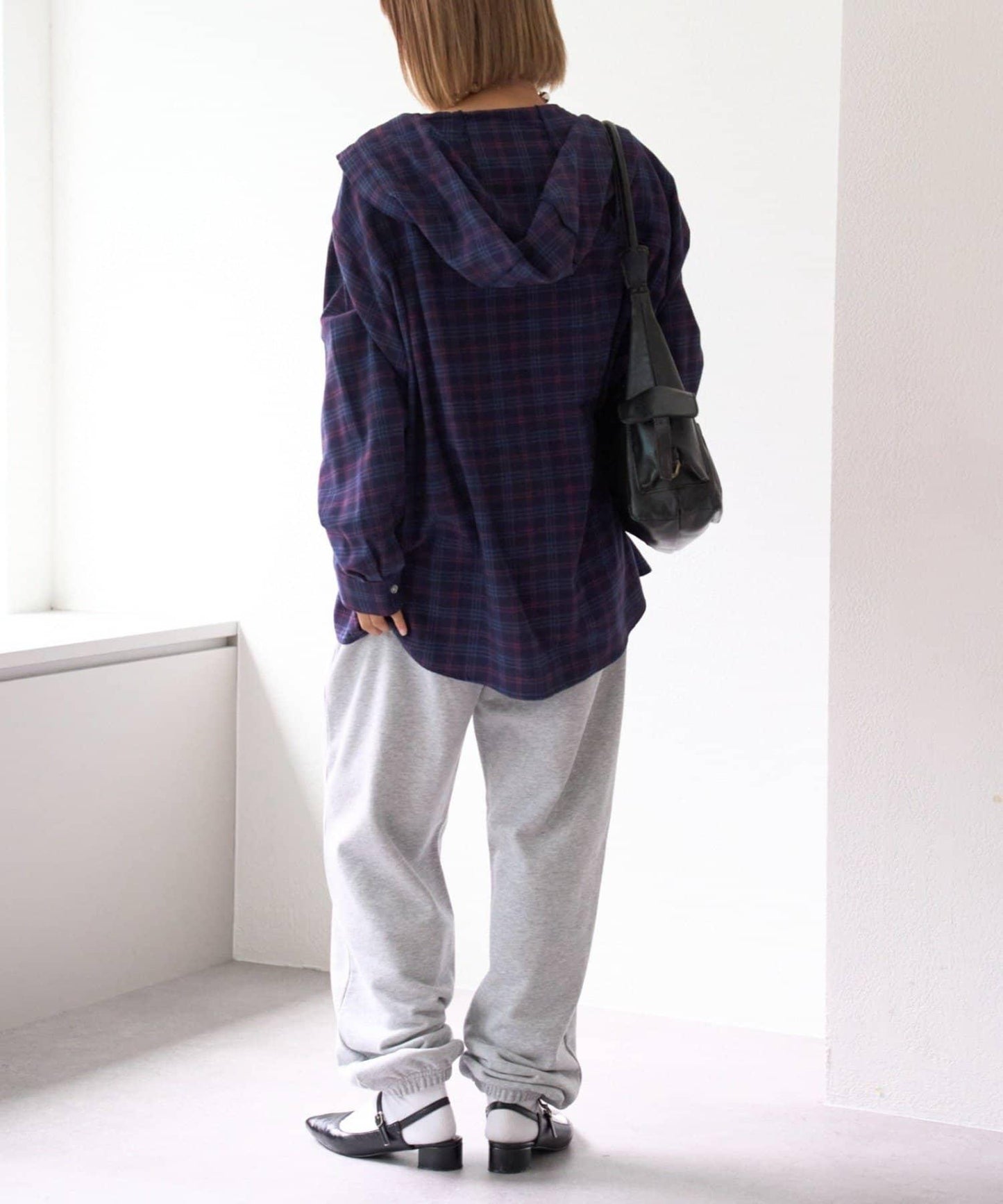 【亞卡企劃】帶食物口袋的混搭加工格子襯衫