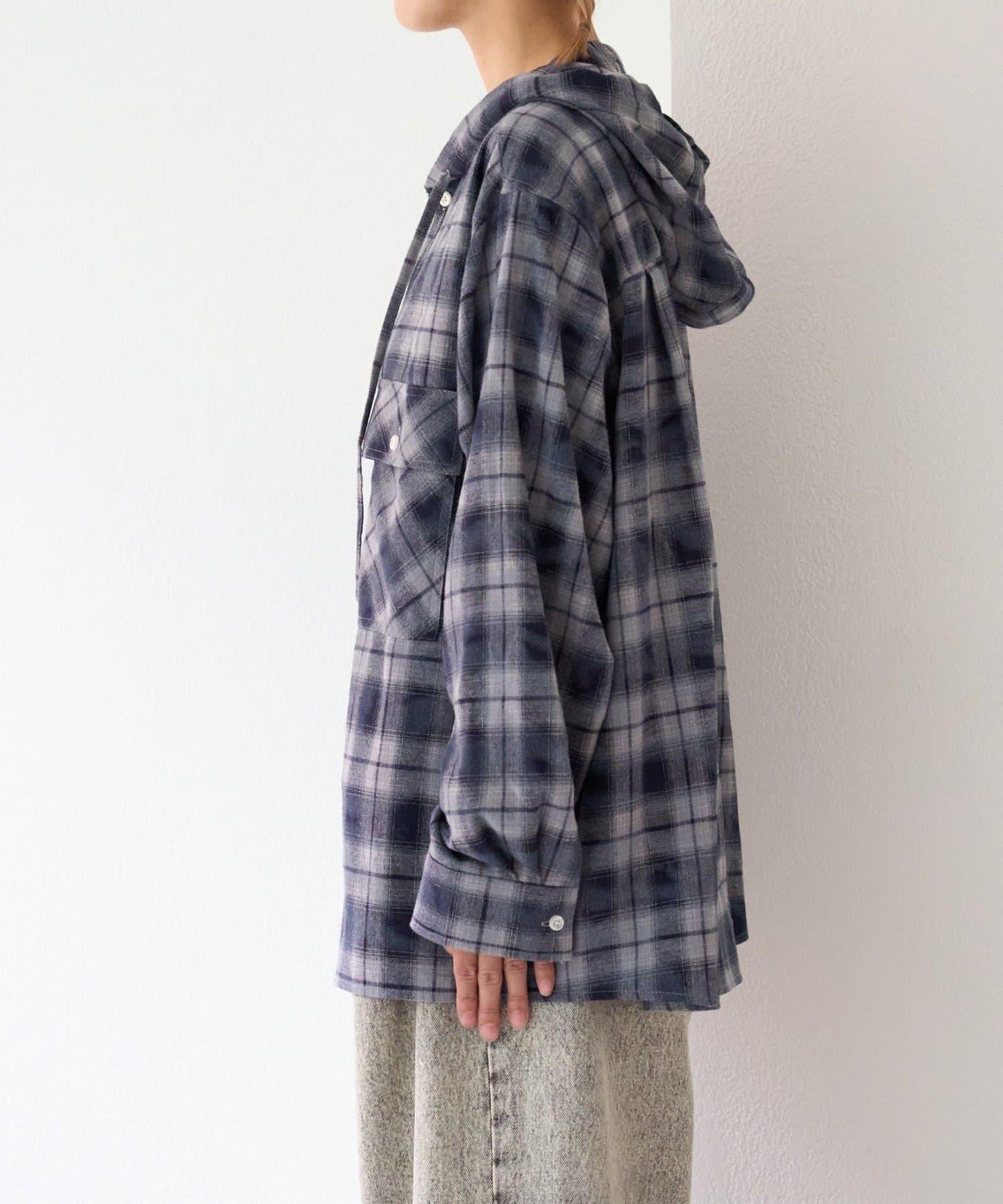 【亞卡企劃】帶食物口袋的混搭加工格子襯衫