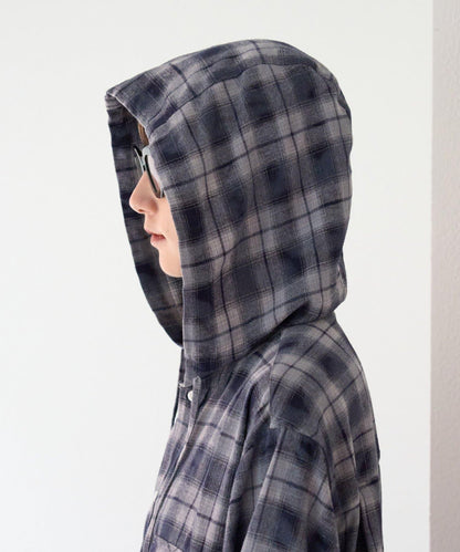 【亞卡企劃】帶食物口袋的混搭加工格子襯衫