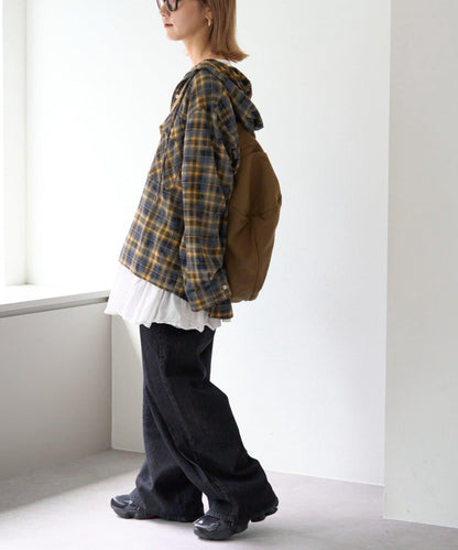 【亞卡企劃】帶食物口袋的混搭加工格子襯衫