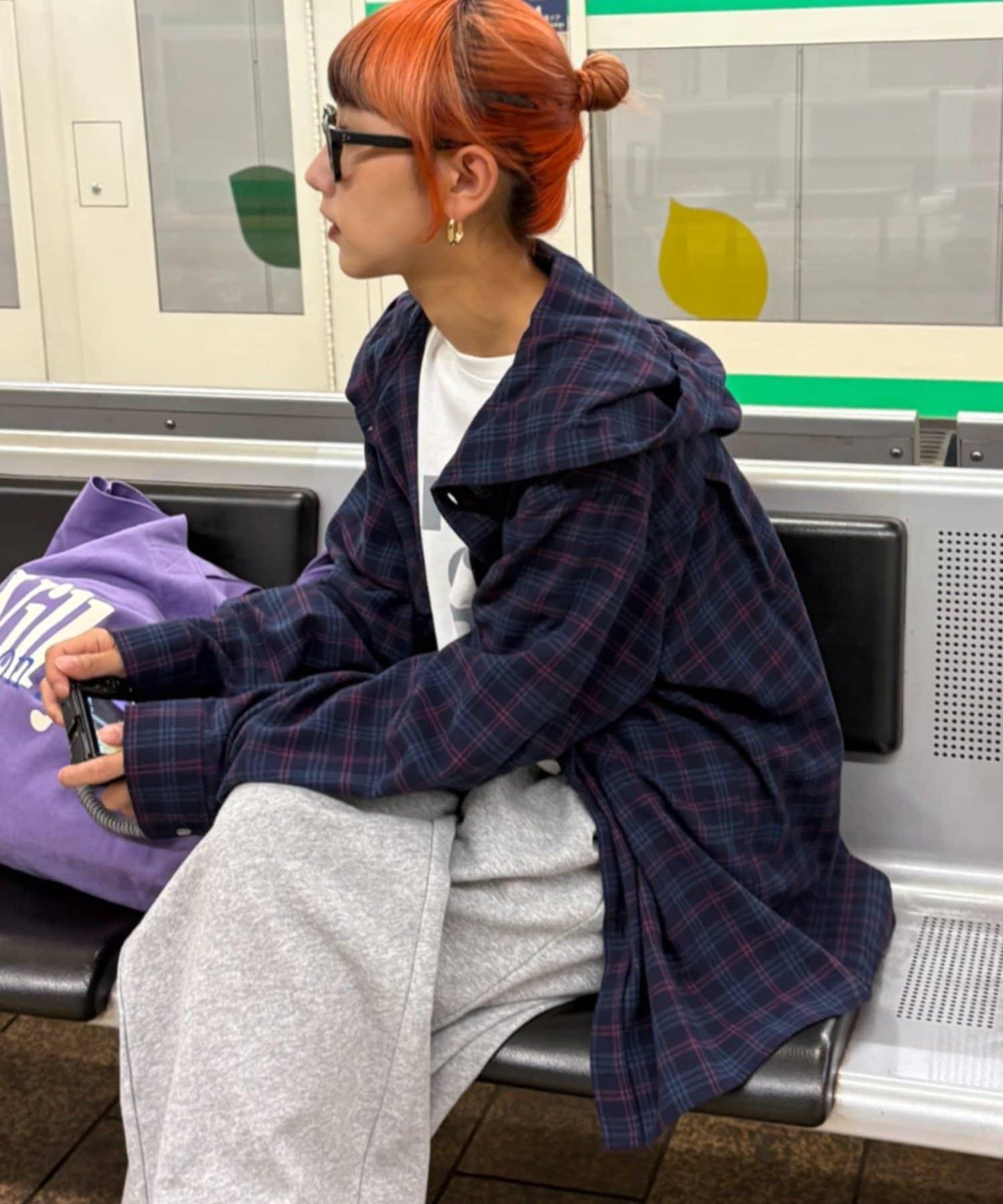 【亞卡企劃】帶食物口袋的混搭加工格子襯衫