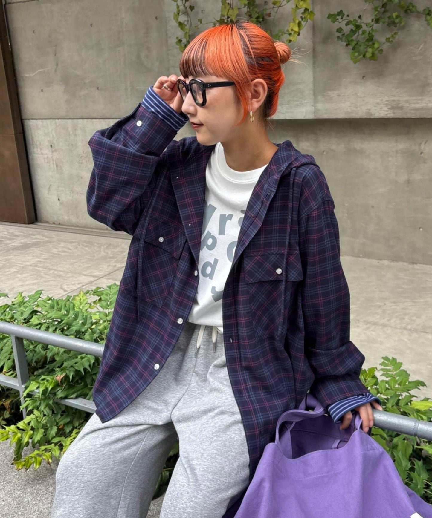 【亞卡企劃】帶食物口袋的混搭加工格子襯衫