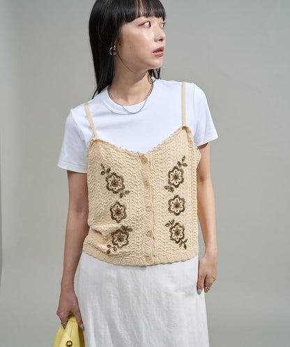 透視編織 珠片刺繡吊帶背心 胸衣