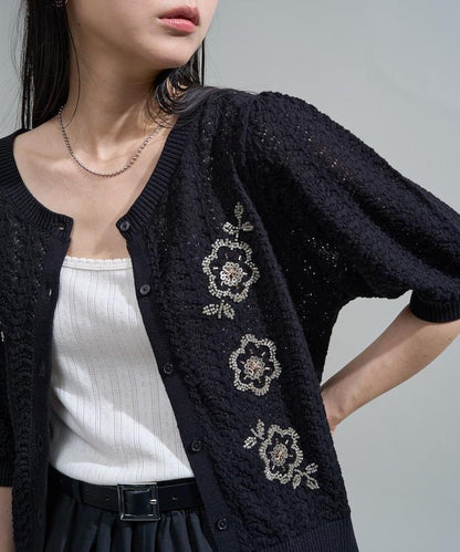 透視編織 珠片刺繡 夏季針織開衫