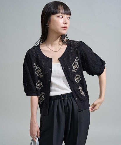 透視編織 珠片刺繡 夏季針織開衫