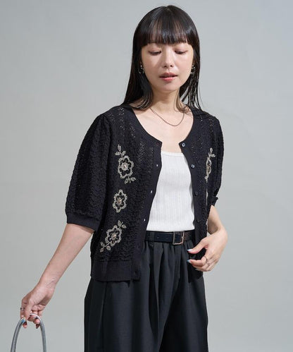 透視編織 珠片刺繡 夏季針織開衫