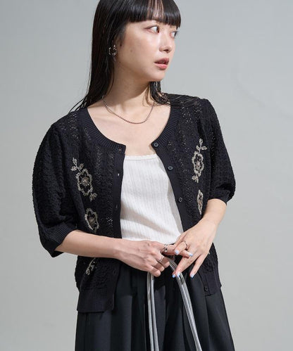 透視編織 珠片刺繡 夏季針織開衫