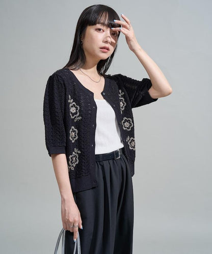 透視編織 珠片刺繡 夏季針織開衫