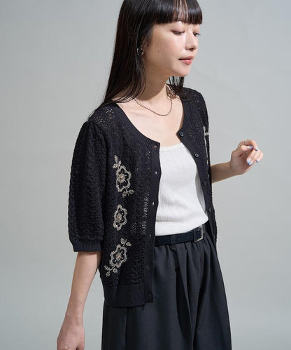 透視編織 珠片刺繡 夏季針織開衫