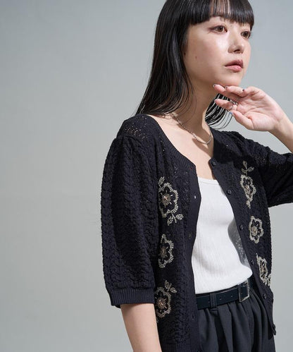 透視編織 珠片刺繡 夏季針織開衫