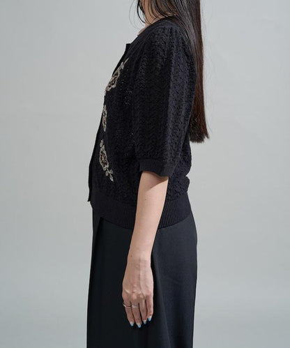 透視編織 珠片刺繡 夏季針織開衫