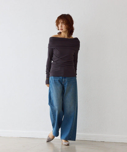 【女性化的透明感】紗質露肩套頭T恤/8月下旬發貨預定