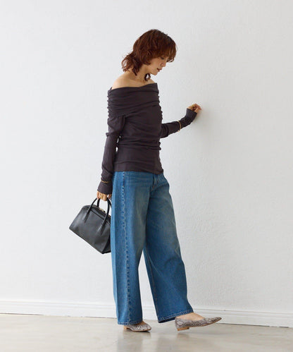 【女性化的透明感】紗質露肩套頭T恤/8月下旬發貨預定