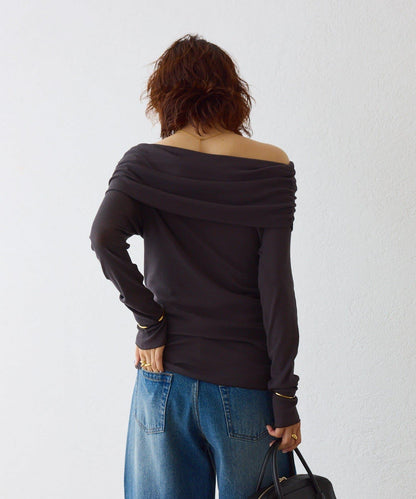 【女性化的透明感】紗質露肩套頭T恤/8月下旬發貨預定