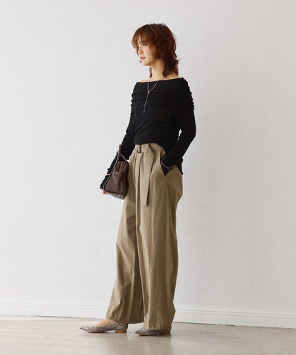 【女性化的透明感】紗質露肩套頭T恤/8月下旬發貨預定