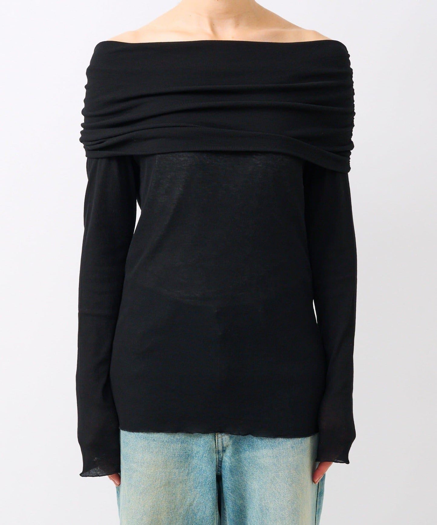 【女性化的透明感】紗質露肩套頭T恤/8月下旬發貨預定