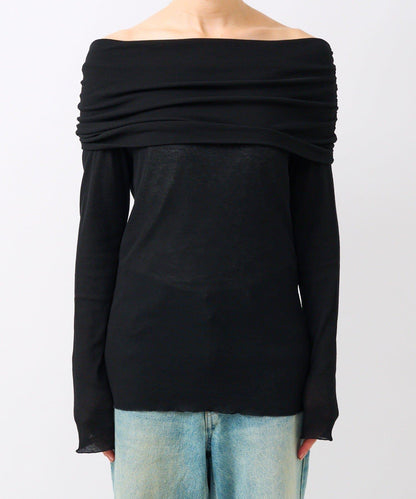 【女性化的透明感】紗質露肩套頭T恤/8月下旬發貨預定