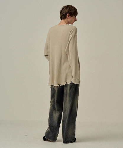 ANCELLM/安瑟姆/破損華夫餅圓領長袖T-shirt