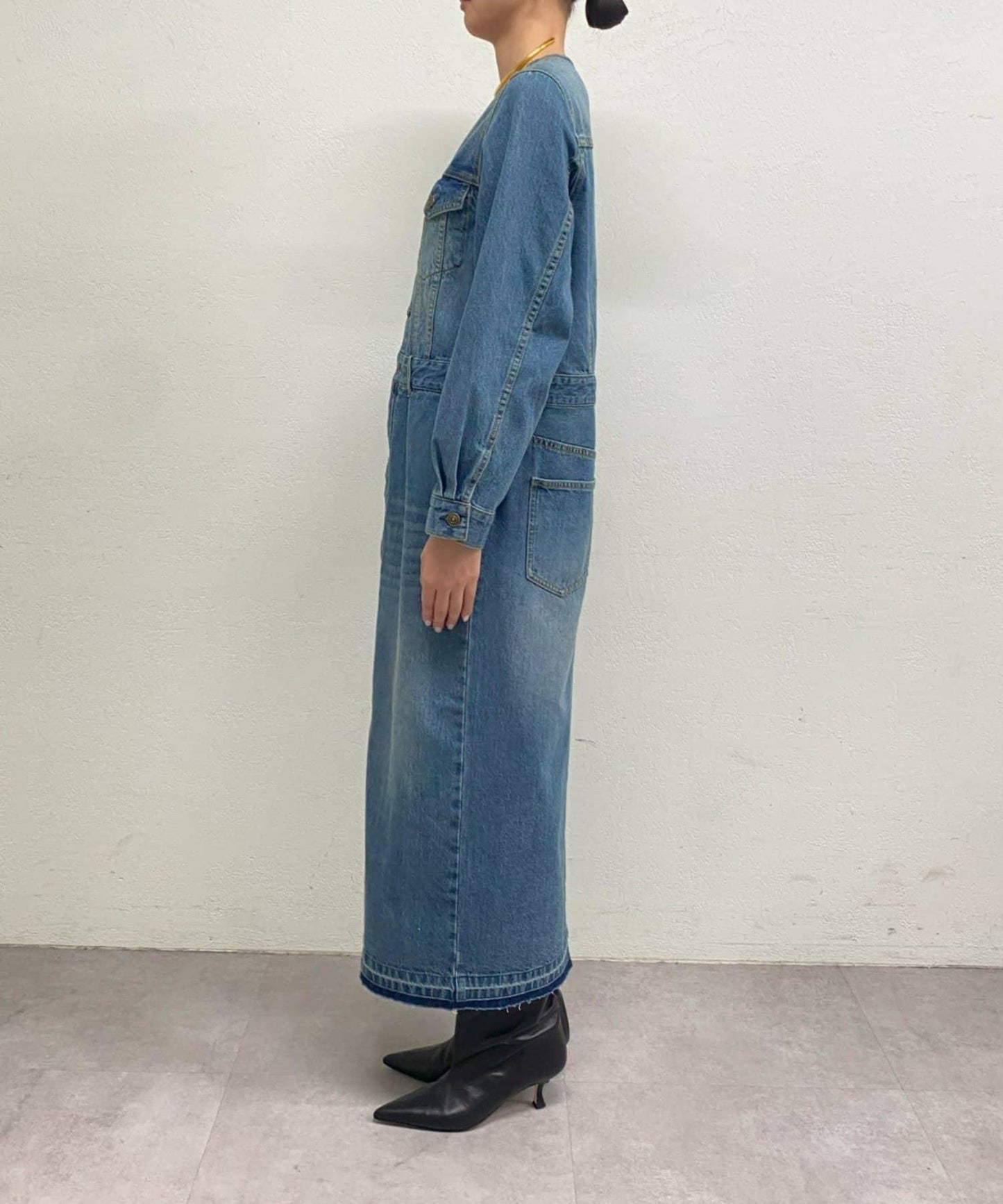 無領牛仔連衣裙
