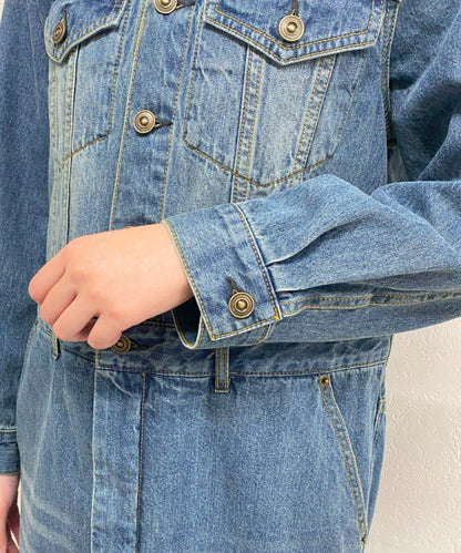 無領牛仔連衣裙
