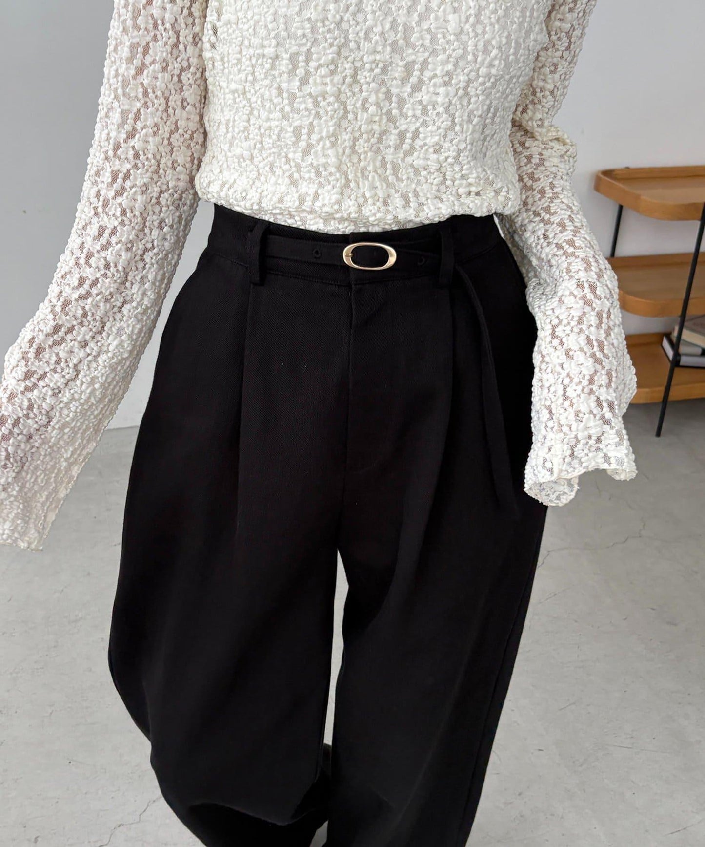 【CAPRICIEUX LE'MAGE】附腰帶斜紋長褲