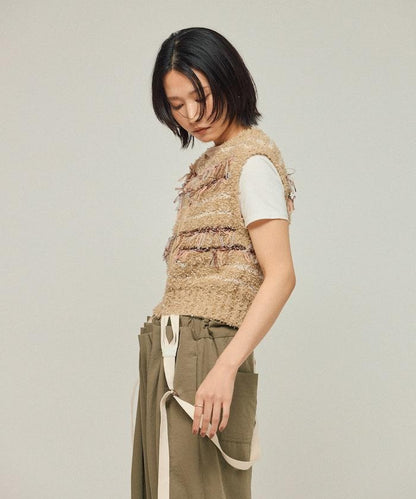 異材質流蘇針織馬甲 / 條紋針織馬甲 25AW