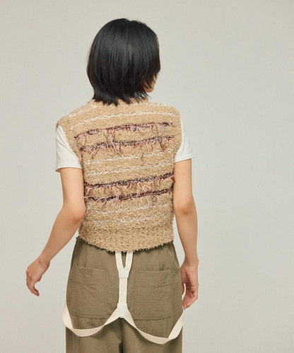 異材質流蘇針織馬甲 / 條紋針織馬甲 25AW