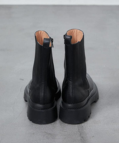 皮革彈力側拉鍊短靴 / 牛皮(22.5cm～24.5cm尺碼展開)