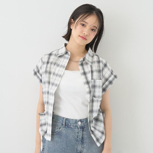 【純棉100%】格紋無袖抽繩襯衫