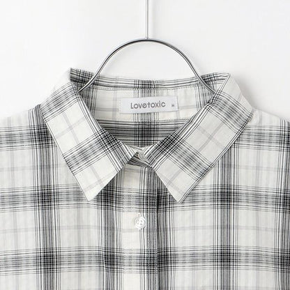 【純棉100%】格紋無袖抽繩襯衫