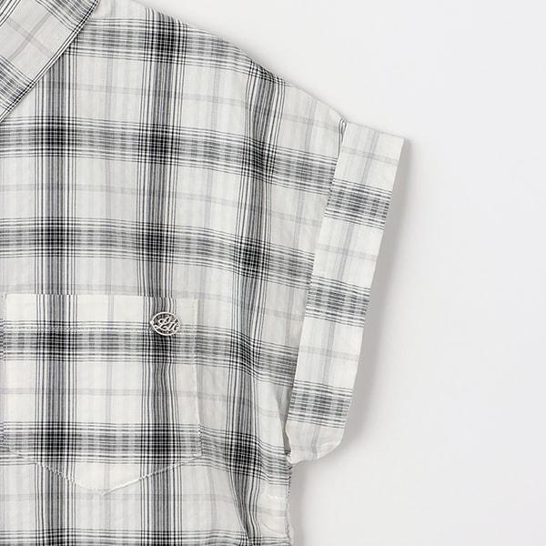 【純棉100%】格紋無袖抽繩襯衫