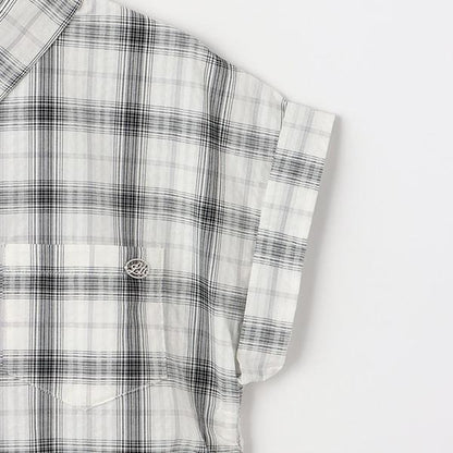 【純棉100%】格紋無袖抽繩襯衫