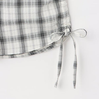 【純棉100%】格紋無袖抽繩襯衫