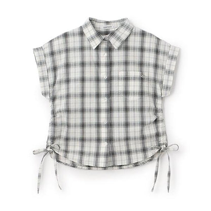 【純棉100%】格紋無袖抽繩襯衫