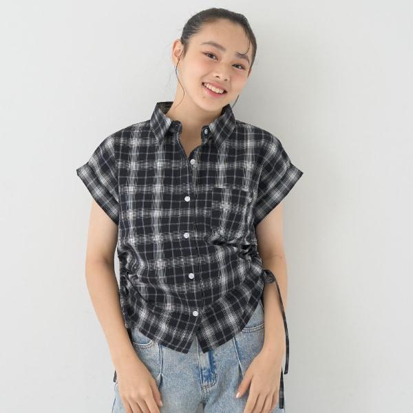 【純棉100%】格紋無袖抽繩襯衫