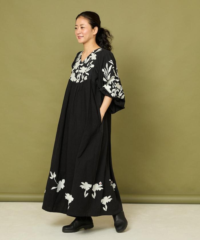印度 花朵刺繡 單色 連衣裙/重棉夾層 連衣裙