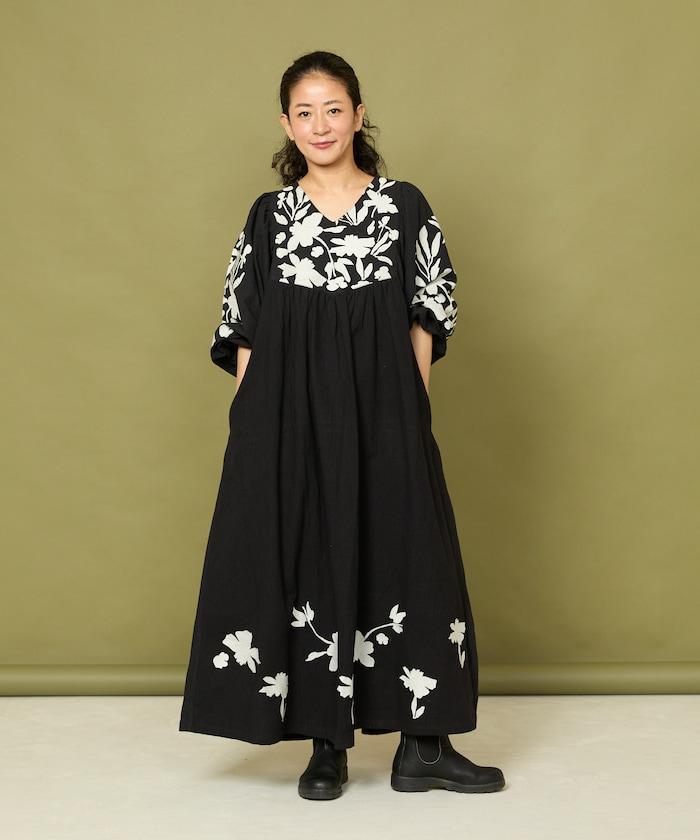 印度 花朵刺繡 單色 連衣裙/重棉夾層 連衣裙