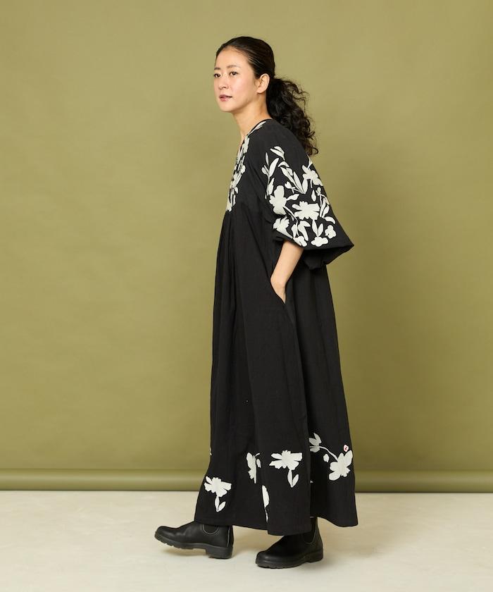印度 花朵刺繡 單色 連衣裙/重棉夾層 連衣裙